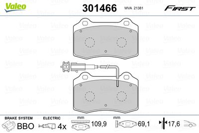 Brake Pad Set, disc brake VALEO 301466
