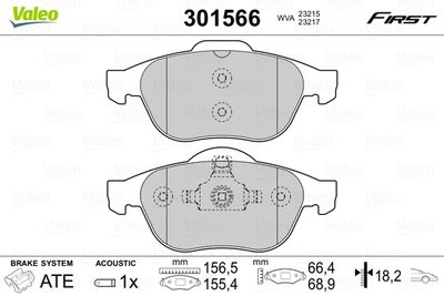 Brake Pad Set, disc brake VALEO 301566