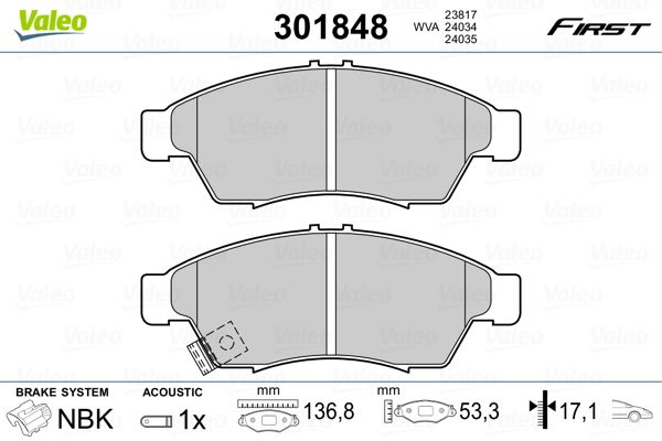 VALEO 301848 Brake Pad Set, disc brake