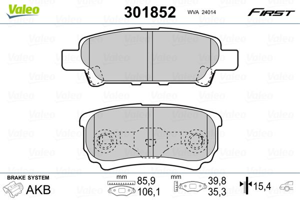 VALEO 301852 Brake Pad Set, disc brake
