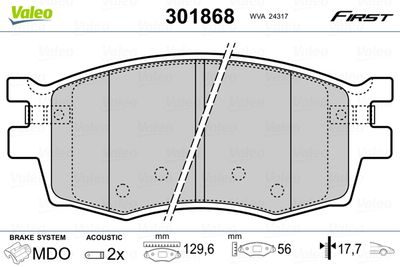 Brake Pad Set, disc brake VALEO 301868