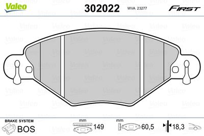 Brake Pad Set, disc brake VALEO 302022