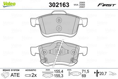 Brake Pad Set, disc brake VALEO 302163