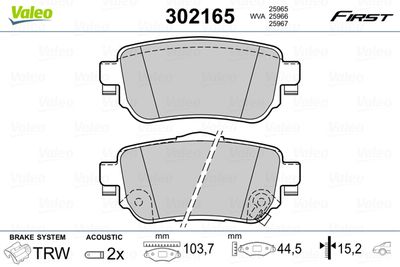 Brake Pad Set, disc brake VALEO 302165