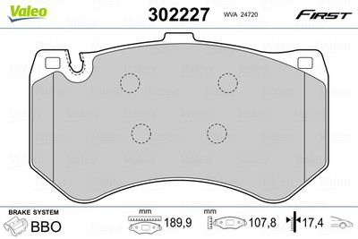 Brake Pad Set, disc brake VALEO 302227