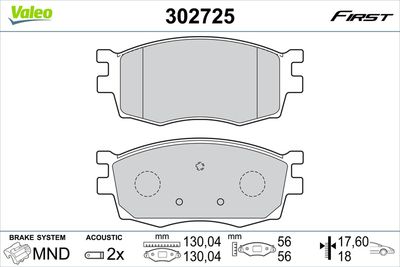 Brake Pad Set, disc brake VALEO 302725