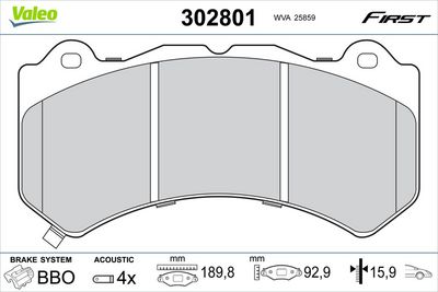 Brake Pad Set, disc brake VALEO 302801