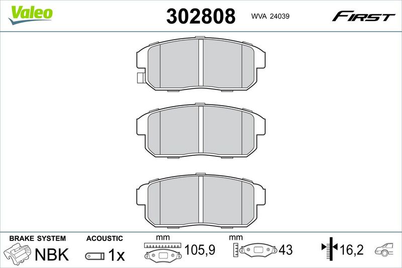 VALEO 302808 Brake Pad Set, disc brake