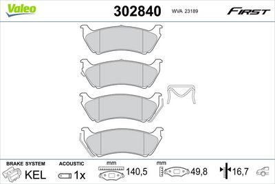 Brake Pad Set, disc brake VALEO 302840