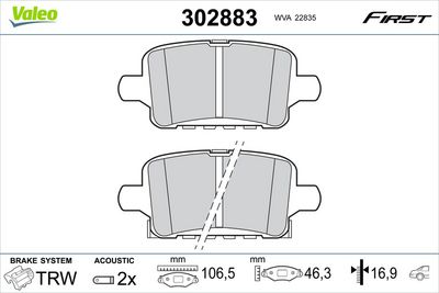 Brake Pad Set, disc brake VALEO 302883