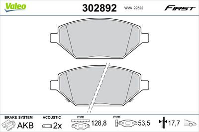 Brake Pad Set, disc brake VALEO 302892