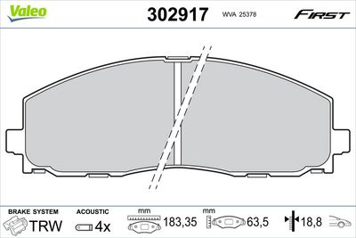 Brake Pad Set, disc brake VALEO 302917
