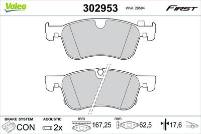 Brake Pad Set, disc brake VALEO 302953