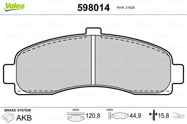VALEO 598014 Brake Pad Set, disc brake