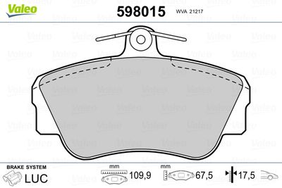 Brake Pad Set, disc brake VALEO 598015