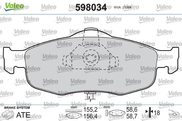 VALEO 598034 Brake Pad Set, disc brake