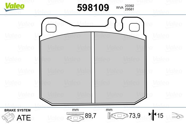VALEO 598109 Brake Pad Set, disc brake