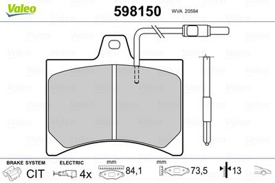 Brake Pad Set, disc brake VALEO 598150