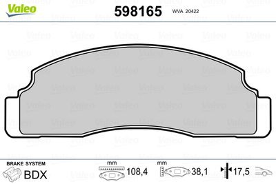 Brake Pad Set, disc brake VALEO 598165