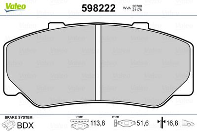 Brake Pad Set, disc brake VALEO 598222