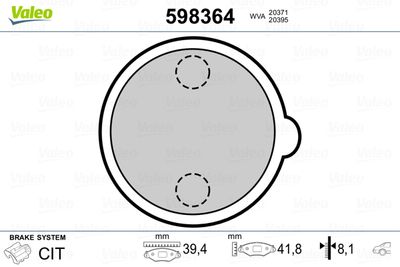 Brake Pad Set, disc parking brake VALEO 598364