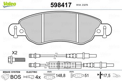 Brake Pad Set, disc brake VALEO 598417
