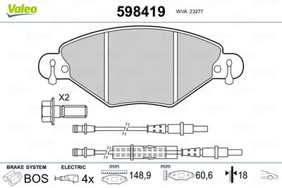 Brake Pad Set, disc brake VALEO 598419