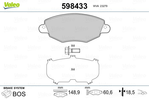 VALEO 598433 Brake Pad Set, disc brake