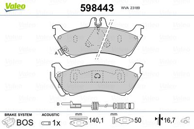 Brake Pad Set, disc brake VALEO 598443