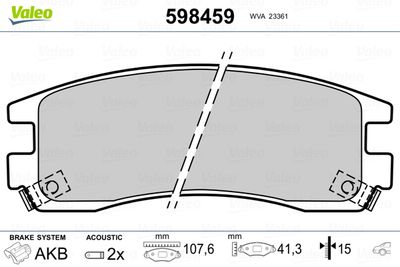 Brake Pad Set, disc brake VALEO 598459