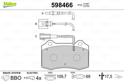 Brake Pad Set, disc brake VALEO 598466