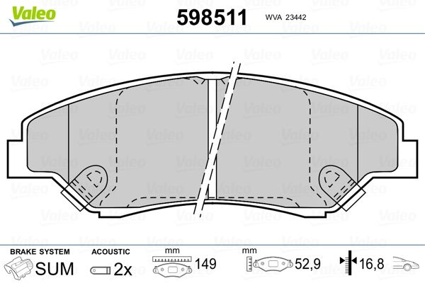 VALEO 598511 Brake Pad Set, disc brake
