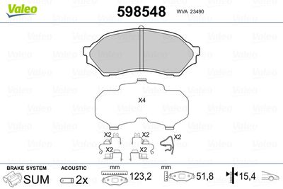 Brake Pad Set, disc brake VALEO 598548