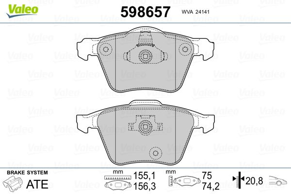 VALEO 598657 Brake Pad Set, disc brake