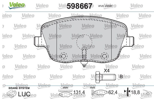 VALEO 598667 Brake Pad Set, disc brake