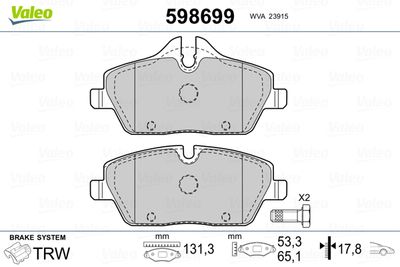 Brake Pad Set, disc brake VALEO 598699