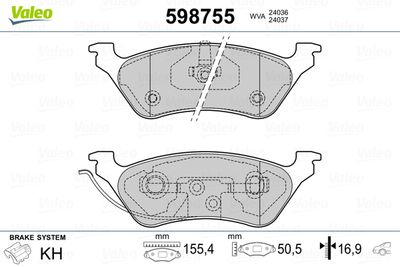 Brake Pad Set, disc brake VALEO 598755