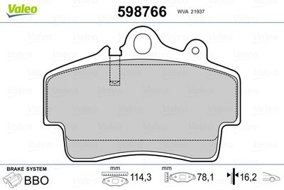 Brake Pad Set, disc brake VALEO 598766