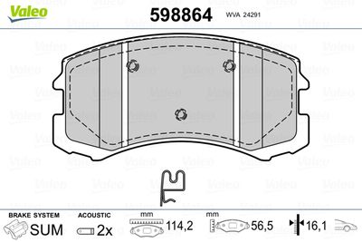 Brake Pad Set, disc brake VALEO 598864