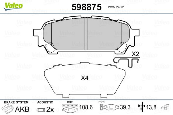 VALEO 598875 Brake Pad Set, disc brake
