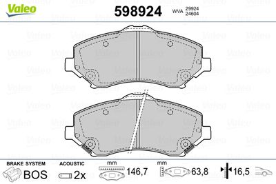 Brake Pad Set, disc brake VALEO 598924