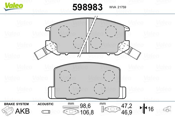 VALEO 598983 Brake Pad Set, disc brake
