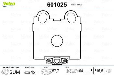 Brake Pad Set, disc brake VALEO 601025
