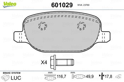 Brake Pad Set, disc brake VALEO 601029