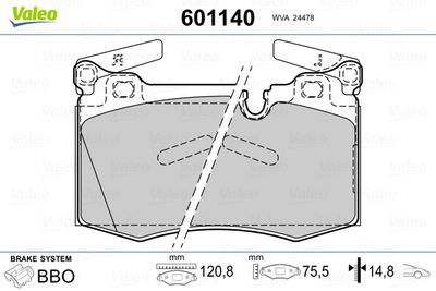 Brake Pad Set, disc brake VALEO 601140