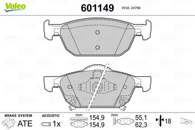 Brake Pad Set, disc brake VALEO 601149