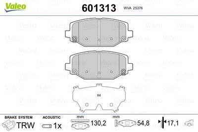 Brake Pad Set, disc brake VALEO 601313