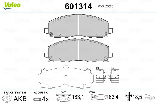 VALEO 601314 Brake Pad Set, disc brake