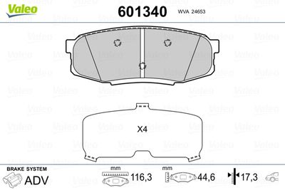 Brake Pad Set, disc brake VALEO 601340