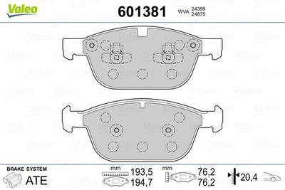 Brake Pad Set, disc brake VALEO 601381